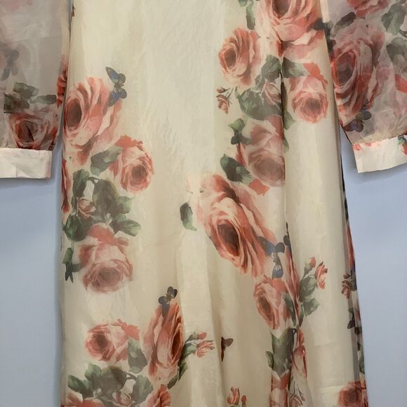 Womens Retro Romantic Floral Burgundy Crochet Lace Fitted Bodice Dress Medium - Picture 4 of 13